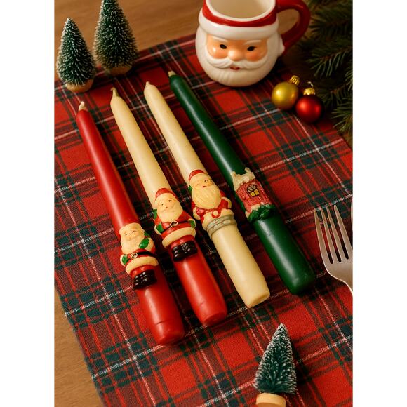 🎅 Vintage Set of 4 Christmas Molded Taper Candles – Mid-Century Holiday Decor - Picture 1 of 11